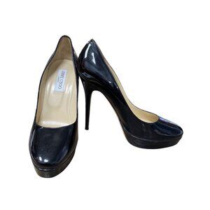 Jimmy Choo womans Black Patent Leather Stiletto 5.5" Heels Size 41/10.5 SKU 9707